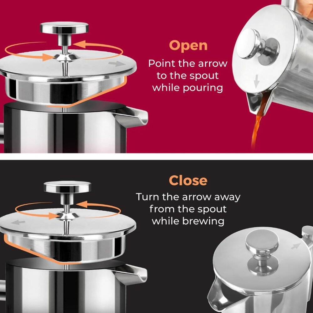 Mueller Living French Press Coffee Maker 34oz, Stainless Steel, Double Insulated - Picture 6 of 10